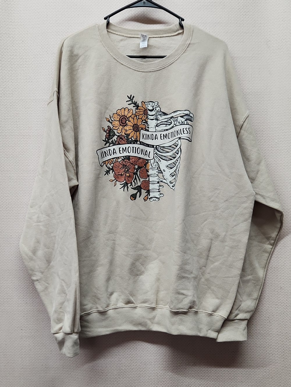 Jerzees Beige Graphic 'Kinda Emotional' Crewneck Sweatshirt